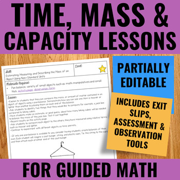 Preview of Time, Mass, and Capacity Lessons | Partially Editable for French Translation