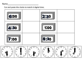 time matching analog to digital clock math station activity tpt