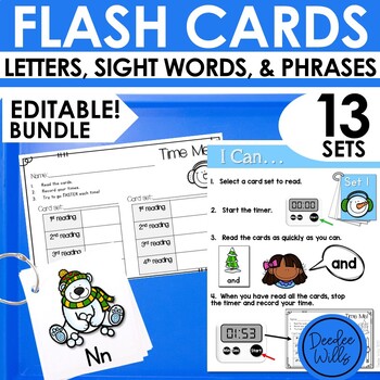 Preview of Editable Sight Words Flash Cards for Sight Word Games Plus Alphabet Flash Cards