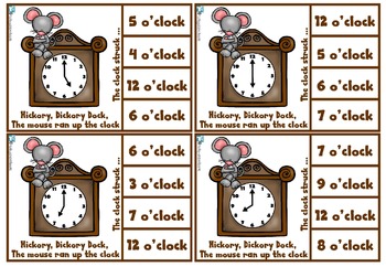 Hickory Dickory Time O'clock Half Past Clip Cards by Toby's Textbook