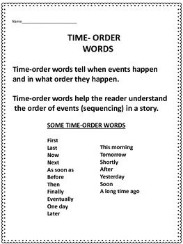 Time Order Words by Linda's Learning Center | Teachers Pay Teachers