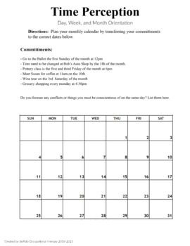 Preview of Time Perception - Calendar Activities - Problem Solving - Scheduling