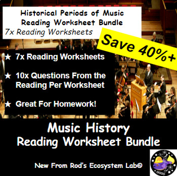 Preview of Time Periods of Music History Reading Worksheet Bundle **Editable**