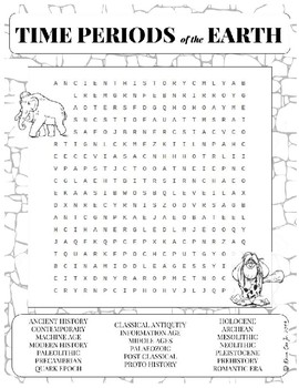 Preview of Time Periods of the Earth word search puzzle worksheet