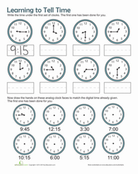 Preview of Time Practice Worksheet for Learning To Tell Time