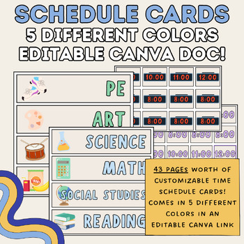 Preview of Time Schedule Cards | Editable Canva Document | 5 Color Options