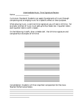 Preview of Time Signature Worksheet: Student Composition