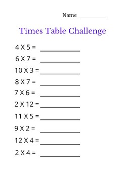 Time Table Challenge Test by Puzzies | Teachers Pay Teachers