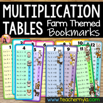 Preview of Times Tables - Multiplication Tables - Bookmarks - Farm Theme