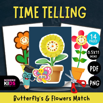 Preview of Time Telling Butterfly's & Flowers Match