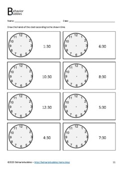 Time Telling Packet (half past) by Behavior Bubbles | TpT