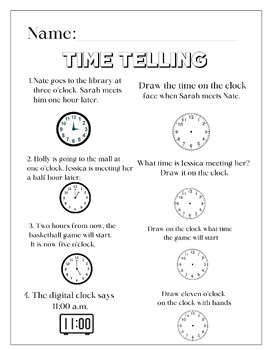 Preview of Time Telling Worksheet