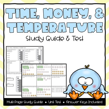 Preview of 3rd Grade Time, Temperature, Money, & Calendar Test & Study Guide