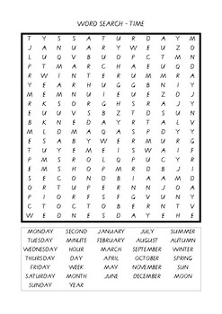 Time Word Search and questions - Days, Months, Seasons by Callie Macdonald