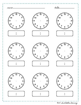 Preview of Time Worksheet Blank Clock Montessori Printable