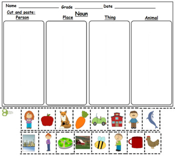 Preview of Noun Cut and Paste Worksheet