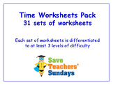 Time Worksheets Bundle / Pack (31 sets for 2nd - 4th grade)