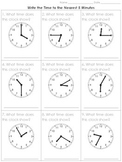Time: Write the Time to the Nearest 5 Minutes Practice Sheets - King Virtue