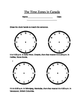 Time Zone Worksheet by Kelly Ann | Teachers Pay Teachers
