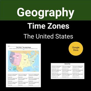 Preview of Time Zone Worksheet - The United States - Geography - Google Docs
