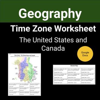 Preview of Time Zone Worksheet - The United States and Canada - Geography - Google Docs