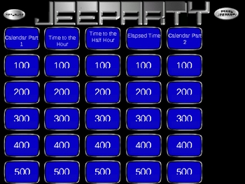 Preview of Time and Calendar Jeopardy Game