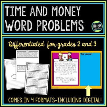 Preview of Time and Money Story Problems: 2nd and 3rd Grade Word Problems - Print & Digital