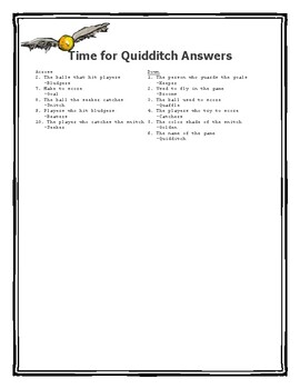 Time for Quidditch Crossword Puzzle by Professor Klutz #39 s Teacher Corner