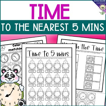Preview of Time to Five Minutes - Telling Time Worksheets, Analogue and Digital Clocks