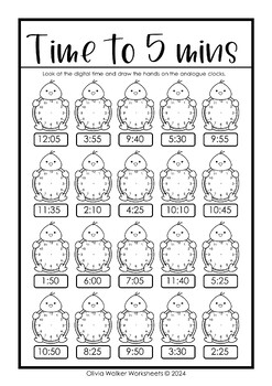 Time to Five Minutes - Telling Time Worksheets by Olivia Walker | TpT