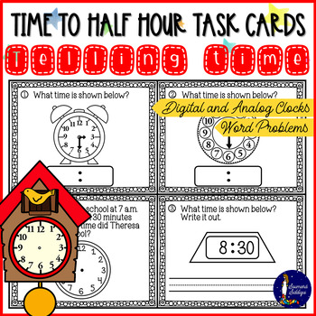Preview of Time to Half Hour Task Cards Printable and Digital BOOM Cards