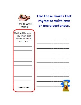Time to Write Rhymes by Betty Jo Evers | Teachers Pay Teachers