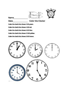 Preview of Time to the Hour: Color the Clocks