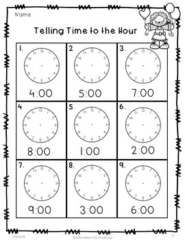 Time to the Hour and Half Hour First Grade Free Sample | TpT