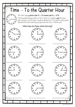 time to the quarter hour worksheet by mrs strawberry tpt