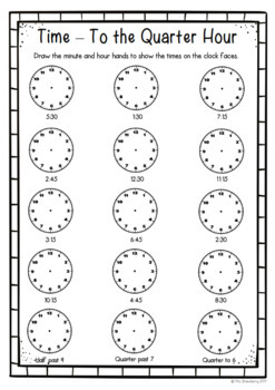 time to the quarter hour worksheet by mrs strawberry tpt