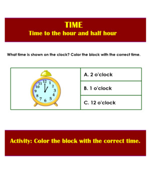 Preview of TIME - Time to the hour and half hour (Color the block with the correct time)