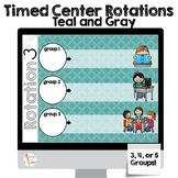 Timed  Center Rotations PowerPoint 3, 4, or 5 Groups! Teal