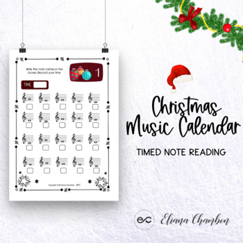 Preview of Timed Note Reading Christmas/Advent Calendar Music Worksheet- Treble & Bass Clef