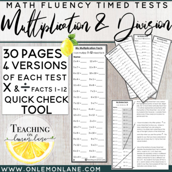 Preview of Timed Test Multiplication and Division Facts BUNDLE (1-12) {w/ Quick Check Tool}