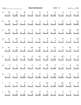 timed test for multiplication division 0 12 and mixed tpt