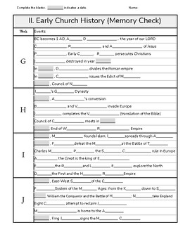 Preview of Timeline: Early Church History, Fill in the Blank Memory Check