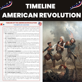 Timeline of the American Revolution Reading Comprehension Worksheet