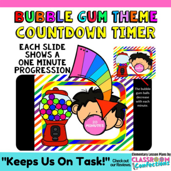 Preview of Timer: Countdown 20 Minutes (or less): Bubble Gum Theme: Fun for Math Centers