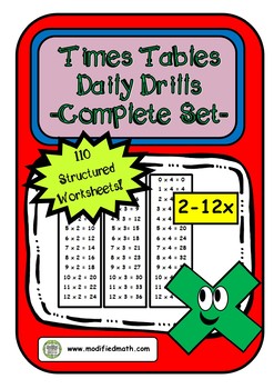Preview of Times Table Daily Drills Complete Set