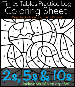Preview of Times Tables Practice Log (a 2s, 5s & 10s tables focused Coloring Worksheet)