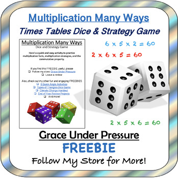 Preview of Times Tables Dice Game: Multiplication Facts, Strategies & Commutative Property