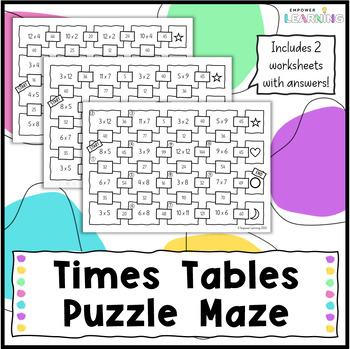Preview of Times Tables/Multiplication Tables Questions Puzzle Maze Worksheet