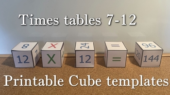 Preview of Times tables printable learning cubes set 2. Maths, craft, mutliplication