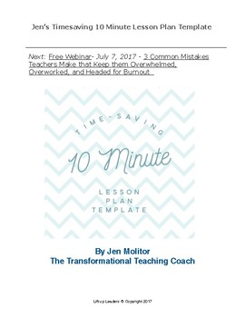 Preview of Timesaving Ten Minute Lesson Plan Template!